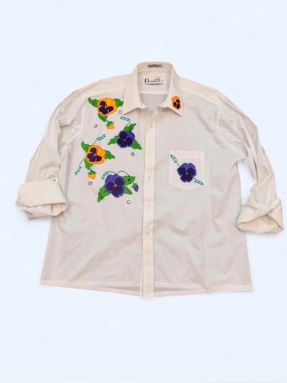 Embroidered Floral Button-Down Shirt in Cream